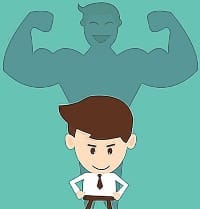 Persona con una sombra de una silueta musculosa representando una autoestima alta y fuerte