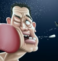 Golde con guante de box y diente volando